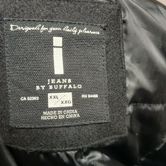 Black Wool Peacoat Hooded Coat XXL Double Breasted